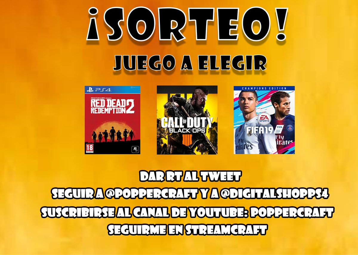 PopperCraft's tweet photo. 🔶️ SORTEO DE UN JUEGO A ELEGIR PARA PS4 🔶️
A nivel internacional 🤗
Requisitos obligatorios ☝️
🔴 RT a este tweet 🤙
⚫ Seguir a @DigitalShopPS4 y a @PopperCraft 💪
🔵 Seguir en StreamCraft  https://t.co/F9clvdcS7H
🔴 Suscribirse al Canal de Youtube  https://t.co/Dgaj1EHnnJ https://t.co/d0iGtVQOdH