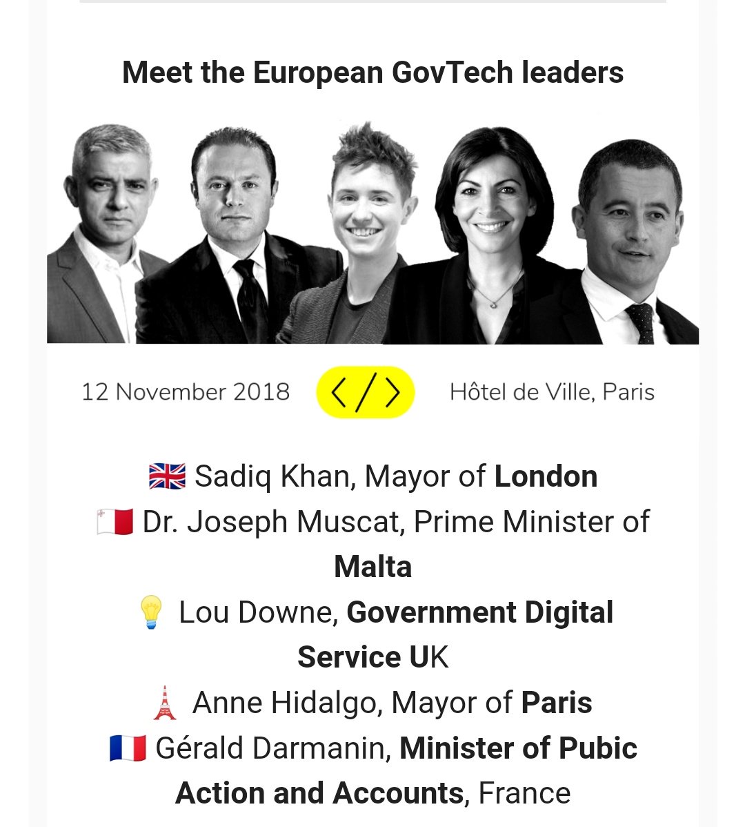 Absolutely brilliant to see <a href="/LouiseDowne/">louisedowne</a> owning the💡 in this fab line up, joining <a href="/SadiqKhan/">Sadiq Khan</a> and <a href="/JustinTrudeau/">Justin Trudeau</a> amongst others at the #govtechsummit on monday