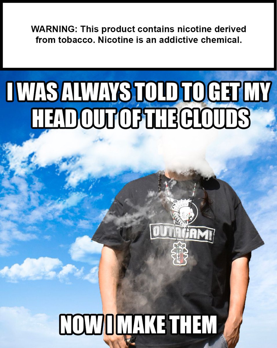 outagamiejuice's tweet photo. Who ever said having your head in the clouds was a bad thing? ☁️☁️☁️ #Outagami #Ejuice #VapeNation #MakingClouds #Vapor #VapeMemes #Clouds https://t.co/xBTVuP2DFL