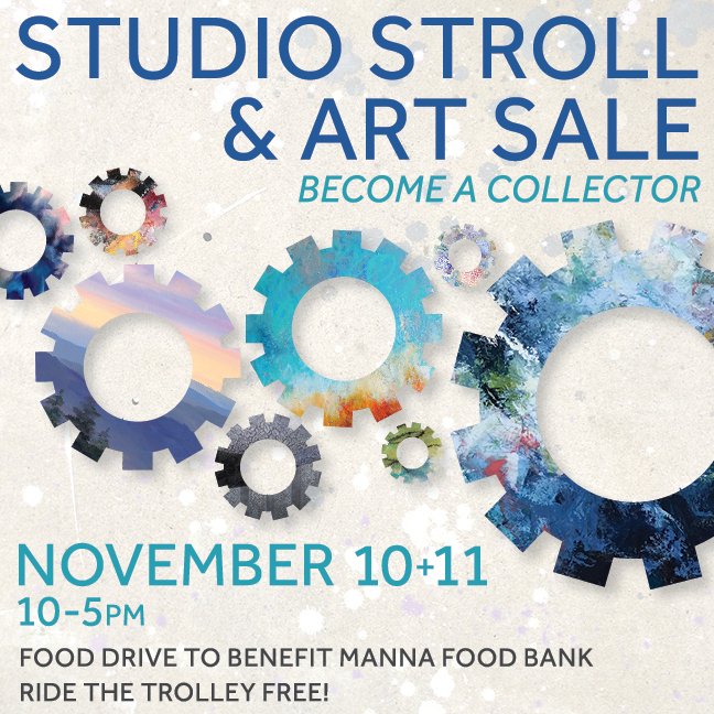 PinkDogCreative's tweet photo. Studio Stroll this weekend! Please bring non-perishables to benefit @MANNAFoodBank  #studiostroll  #avlart #avlnews https://t.co/EbCP7dTnv6