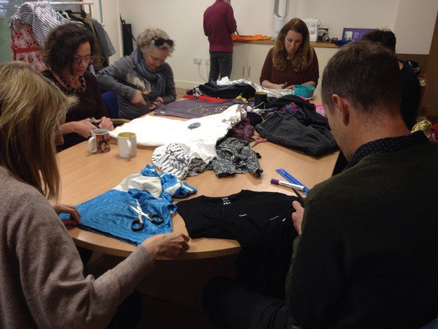 climate_ambass's tweet photo. Lots of fun #upcycling tshirts and a clothes swapshop in our offices last week as part of @CRNIreland #ReuseMonth. All remaining clothes donated to @ncbi_sightloss #reuse https://t.co/pIQ2NGZkH1