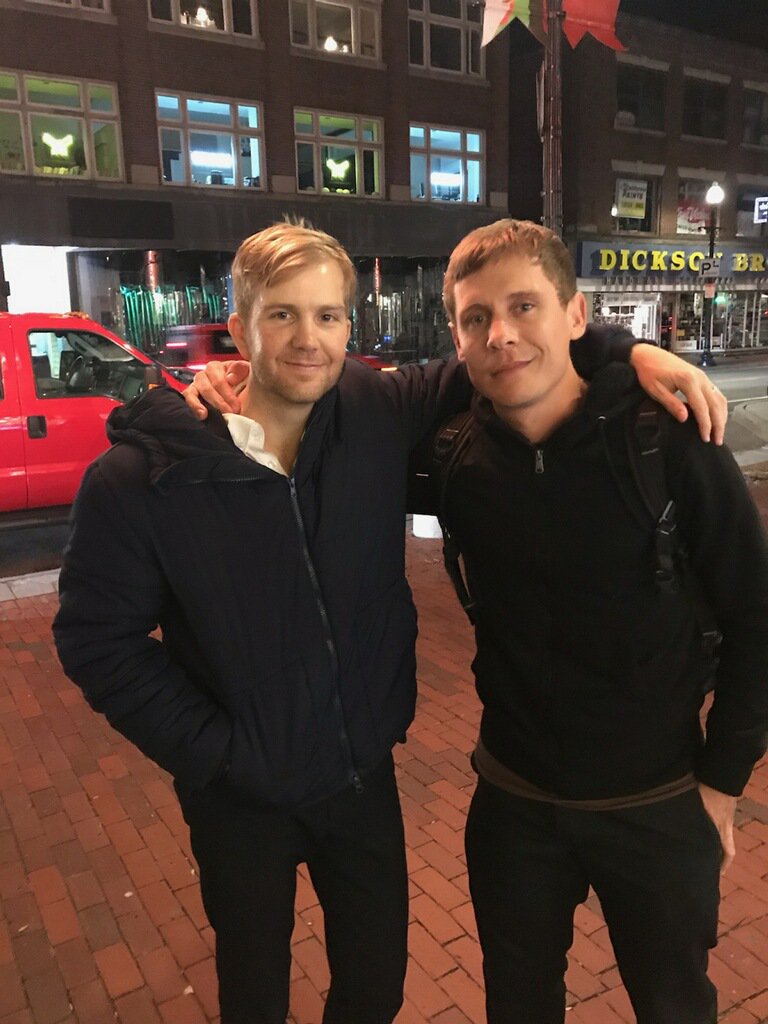 lahpodcast's tweet photo. Zach Davis and I. The very end of Saturday night of #SoundEdu18. Underslept. Malnourished. Overworked. Swaying on our feet. Somewhere between punch drunk and drunk. Couldn't believe we pulled it off. Overall one of the best moments of my life. @sound_edu https://t.co/RQXy1Vhm0F