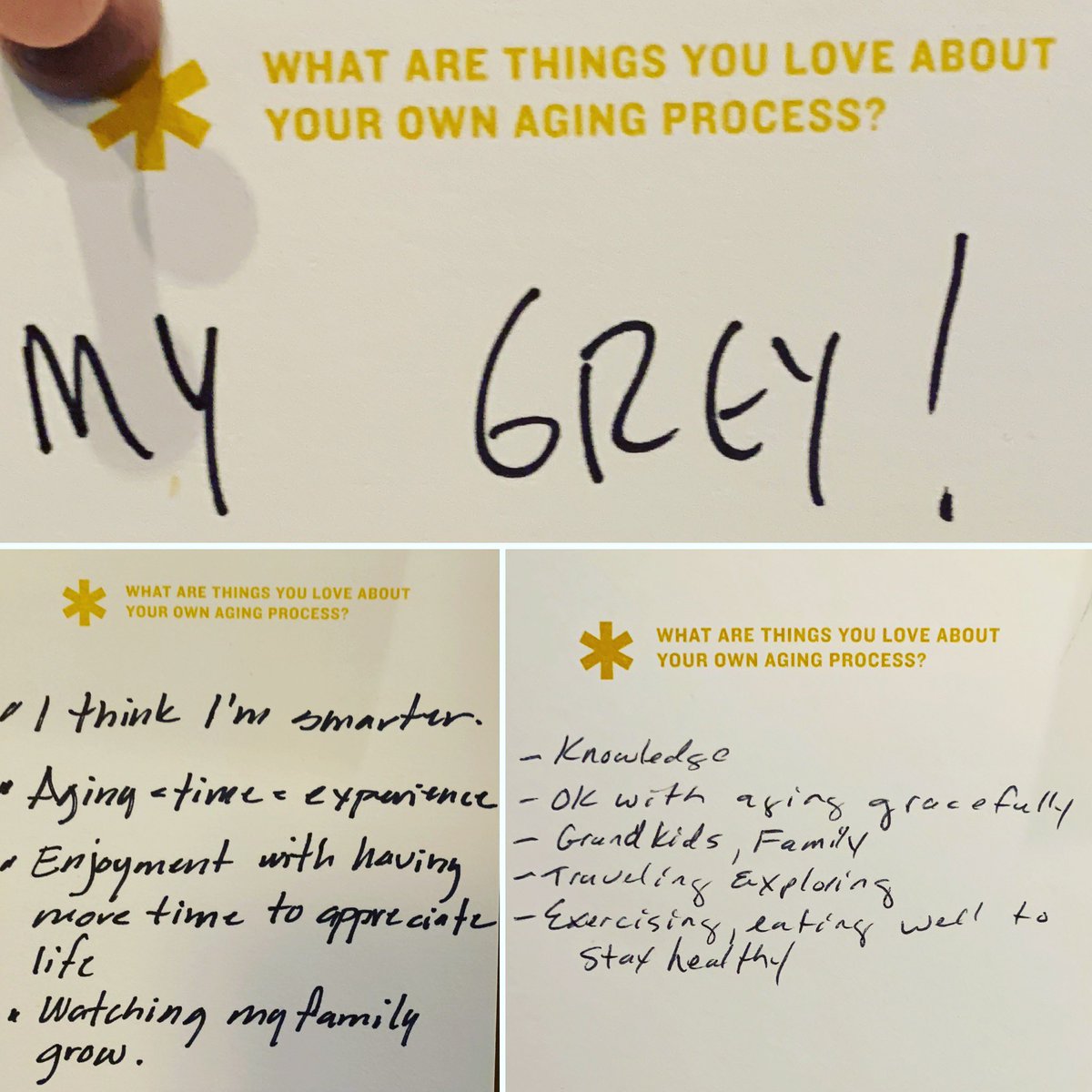 ElevateAging's tweet photo. Things attendees at the #calaelevate conference love about their own aging processes. #ElevateAging #AgePositive @CALAVoiceofAL https://t.co/S9j3UCnvWK