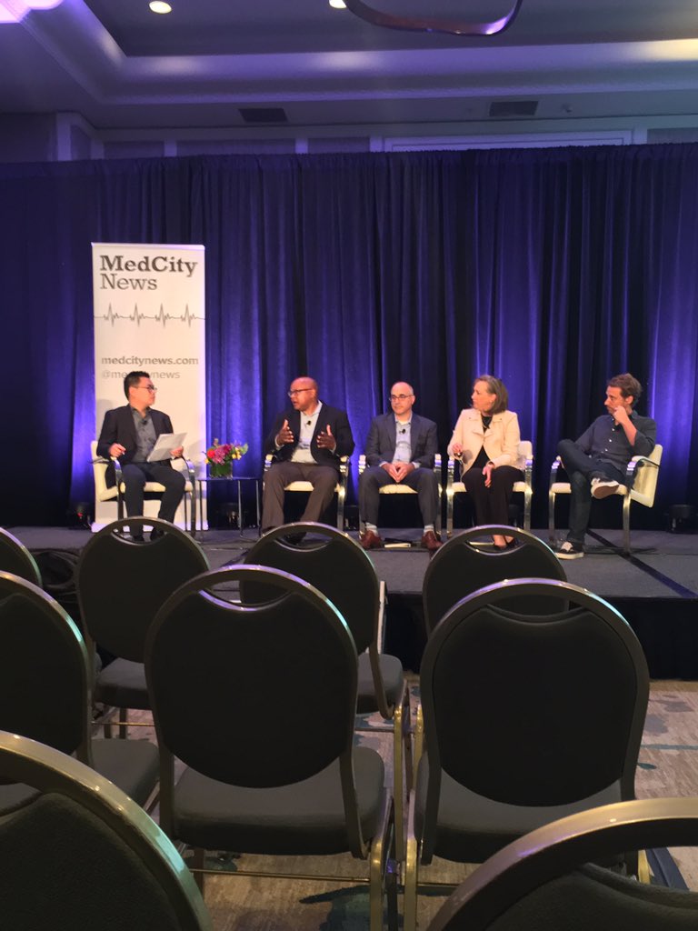 medcitynews's tweet image. .@kevinbtruong moderates a panel at #mcENGAGE on #payers and #patientengagement featuring @abnermason, Mike Tarino, Hope Kragh and Gaspard de Dreuzy