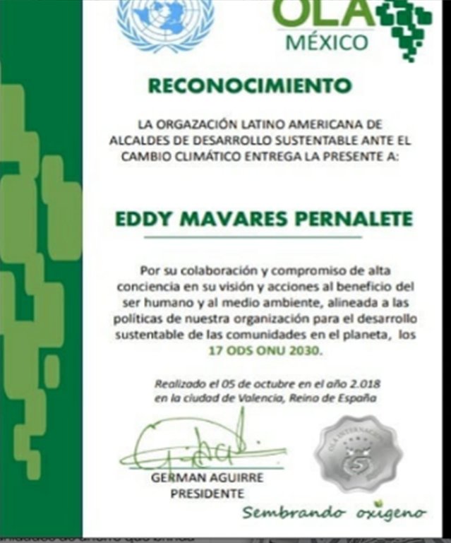 TokenOro's tweet photo. La Organización Latinoamericana de Alcaldes de Desarrollo Sustentable ante el cambio Climático entrega este Reconocimiento, a Nuestros Licenciados, Por su Compromiso y Colaboración al Beneficio del ser Humano y el Medio Ambiente https://t.co/GNiFqwDQEh