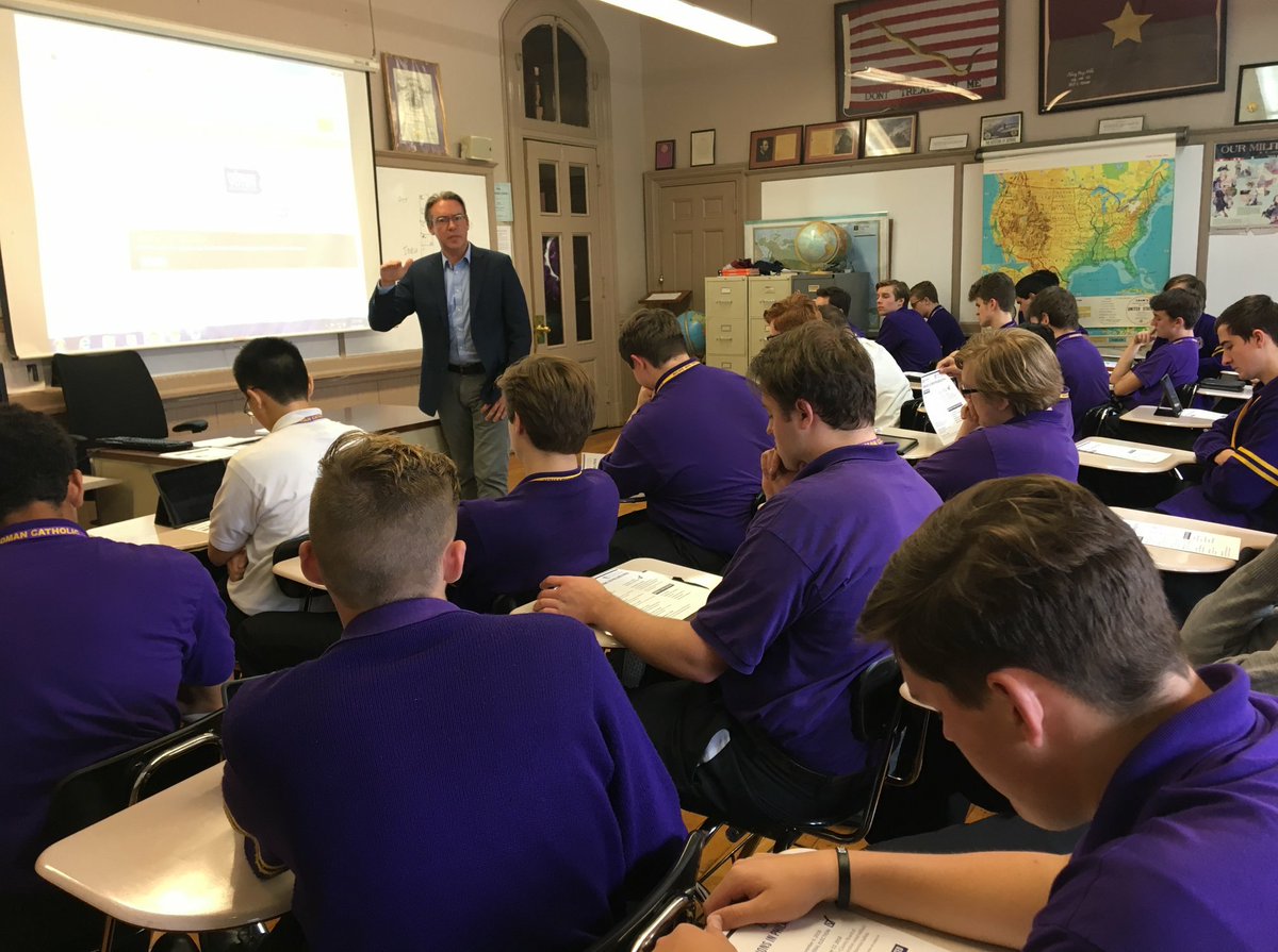 RomanCatholicHS's tweet photo. Yesterday Philadelphia City Commissioner Mr. Al Schmidt took a short stroll up Broad Street to speak to the senior government students about voter registration, the election process, and the importance for all citizens to participate in civic life #CitySchool #CityClassroom #RCHS https://t.co/uwhOMtcnM6