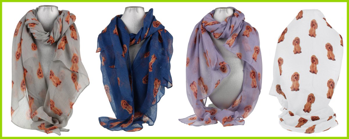 JerryGreenDogs's tweet photo. Sticking with today's theme of Golden Cocker Spaniels... we've got these beautiful Cocker Spaniel print scarves for sale on our online store, with mini #MaxTheCocker all over them 😍🐶 Buy yours now! https://t.co/7iJiM3i7F9 https://t.co/9CJsSSCwbE