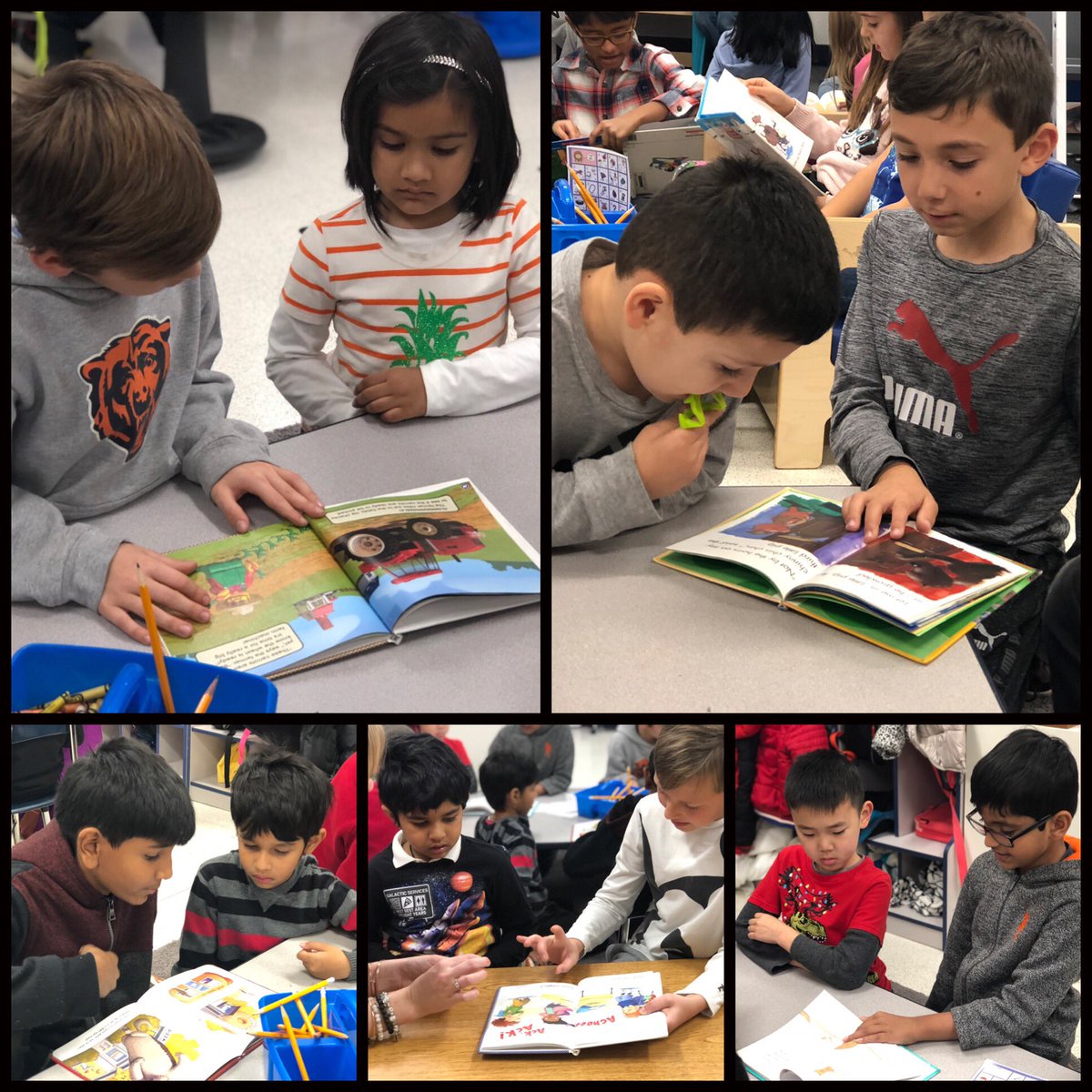 SweeneySquad's tweet photo. Our hearts melted today watching our kiddos read to each other! 💗 @ElizabethKryca @Brentwood_Bears #readingbuddies #D59LEARNS https://t.co/HCfRgPXr8p