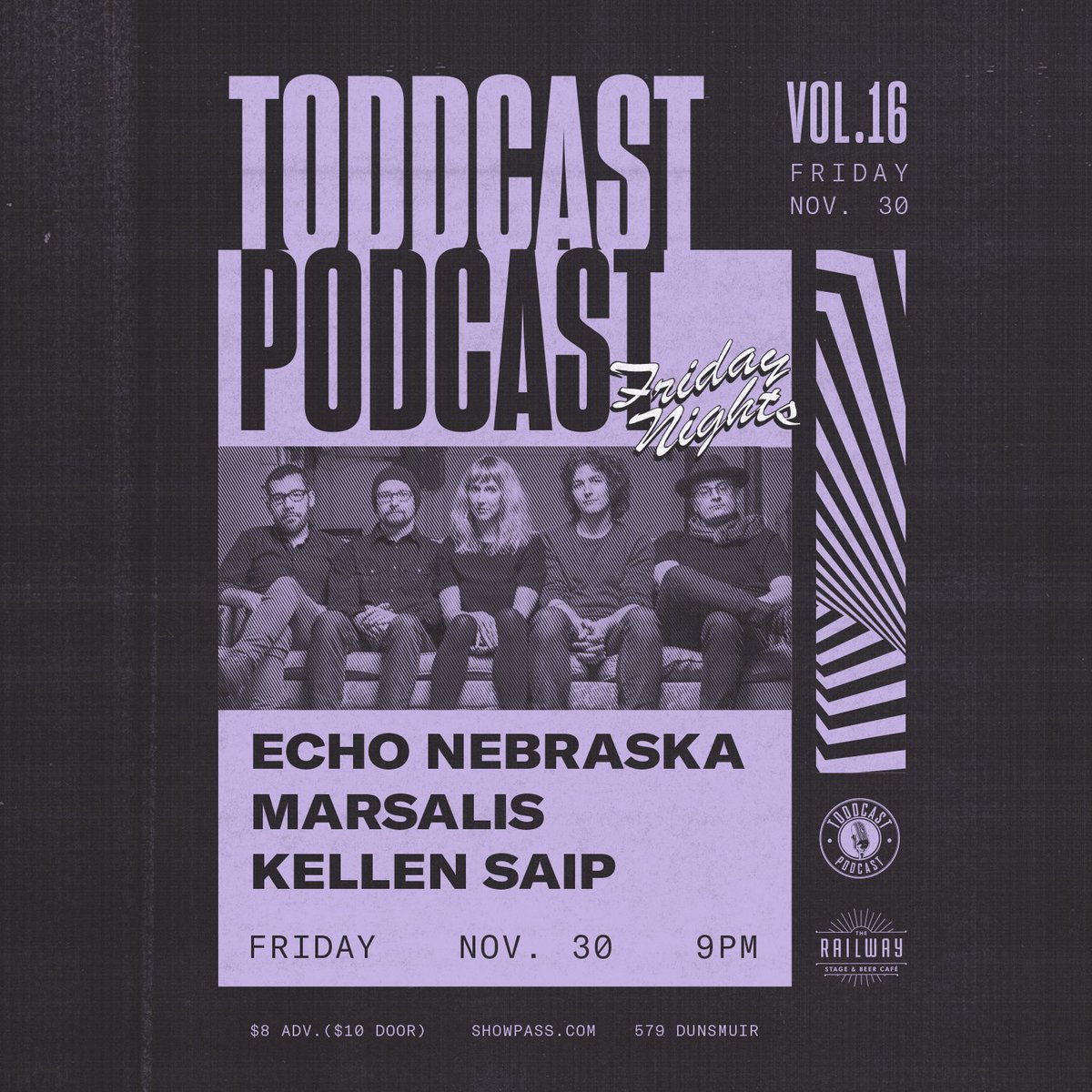 <a href="/EchoNebraska/">Echo Nebraska</a> <a href="/MarsalisBand/">Marsalis</a> &amp; <a href="/KellenSaip/">Kellen Saip Music</a> play #Podcast Friday Nights Vol.16! Nov. 30 at <a href="/railwaySBC/">Railway Beer Café</a> / Tickets only $8 showpass.com/echo-nebraska-…