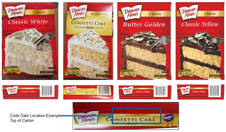 CDCgov's tweet photo. RECALL ALERT: Don’t bake recalled Duncan Hines cake mixes or eat cake or batter made with them. Return them to the store or throw away. Find out how to identify recalled mixes: https://t.co/0plVZRKoE7 https://t.co/vYvy08Dqks