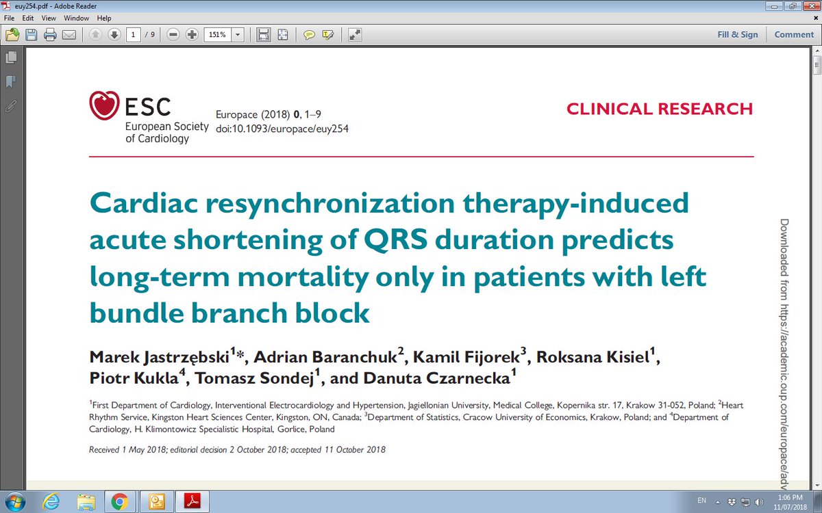 adribaran's tweet photo. Paper of the day: https://t.co/L77rQDBhWf CRT-induced shortening of the QRS...god predictor for mortality benefit!!! We need to measure it!!! Read it in Europace. Thanks @Marek_Jastrz_EP for inviting me to participate! @ALFIEEP1 @nlcabanillas @andreanatalemd @DrJasonAndrade https://t.co/PuMBvl97dq