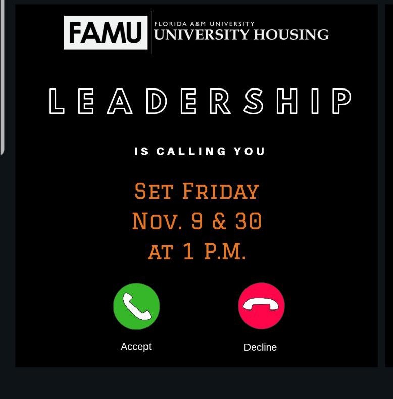 FAMUHousing1887's tweet image. Do you believe you are a leader👀? Meet us at the set this Friday
#FAMURattlers #Leadership #SetFriday #FAMU22 #FAMU21 #FAMU20
