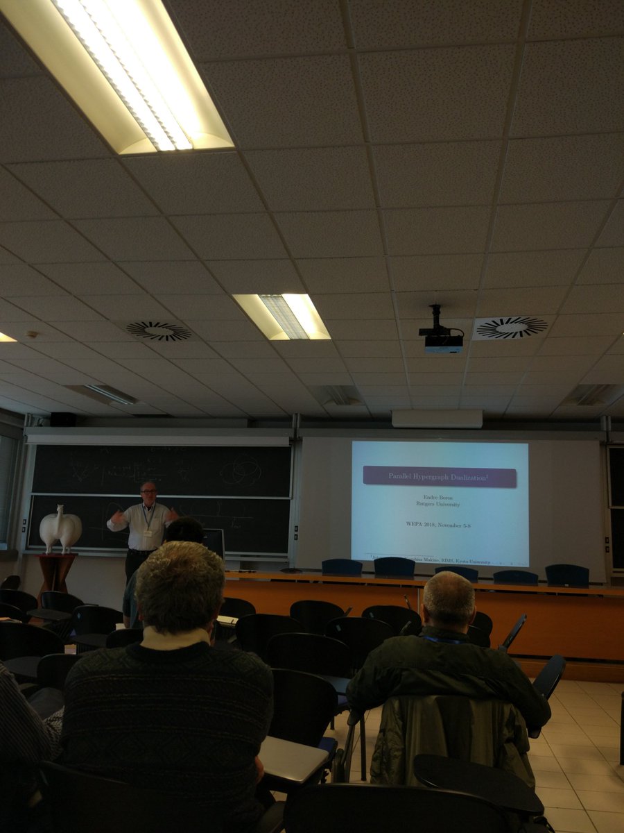 AliceRaffaele1's tweet photo. Endre Boros about the beauty of dualization #wepa2018 #endreboros #dualization #phdlife #phdadventures #letstalk https://t.co/qi6cURP532