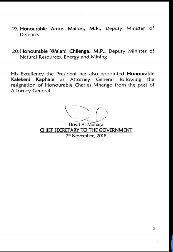 Malawi Government On Twitter Cabinetreshuffle Malawi President