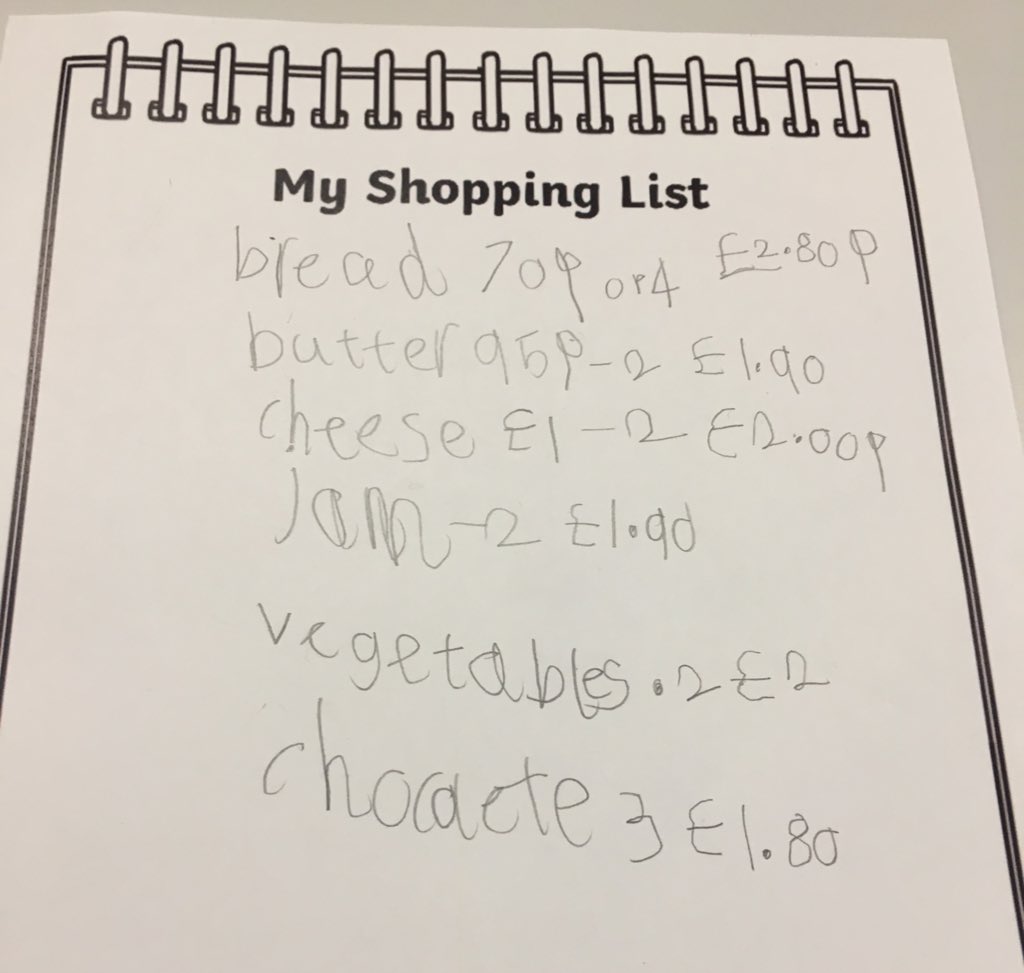 YBB_Y1's tweet photo. Being year 2 👧🏼🧒🏽we had the job of writing the shopping list for the space party food. After working out the quantity we added up the total cost.💷  #numeracy #money #shoppinglist #problemsolving #workingtogether #handlingmoney https://t.co/u3Lo6yZ0g7