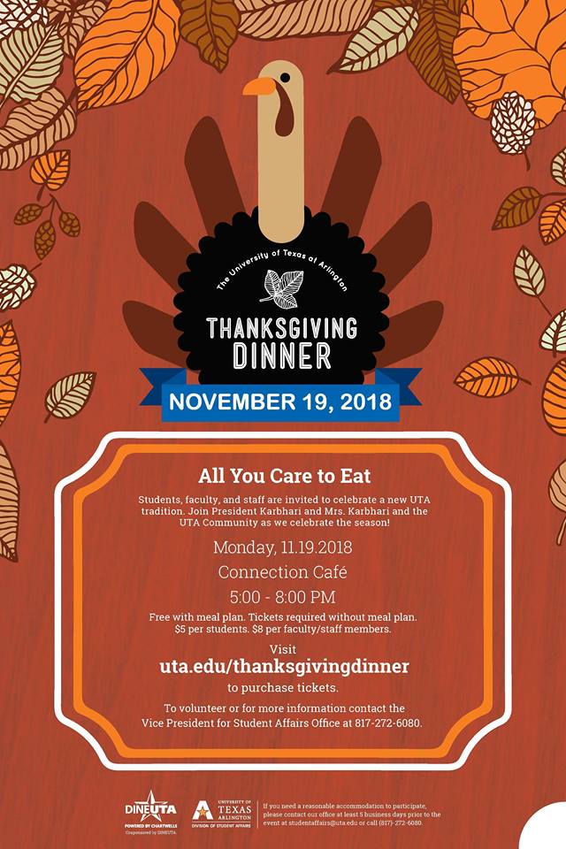 UTA_NSBE's tweet photo. Join UTA President @VistaspKarbhari for a thanksgiving meal on the 19th https://t.co/ZkMLUy8PZq
