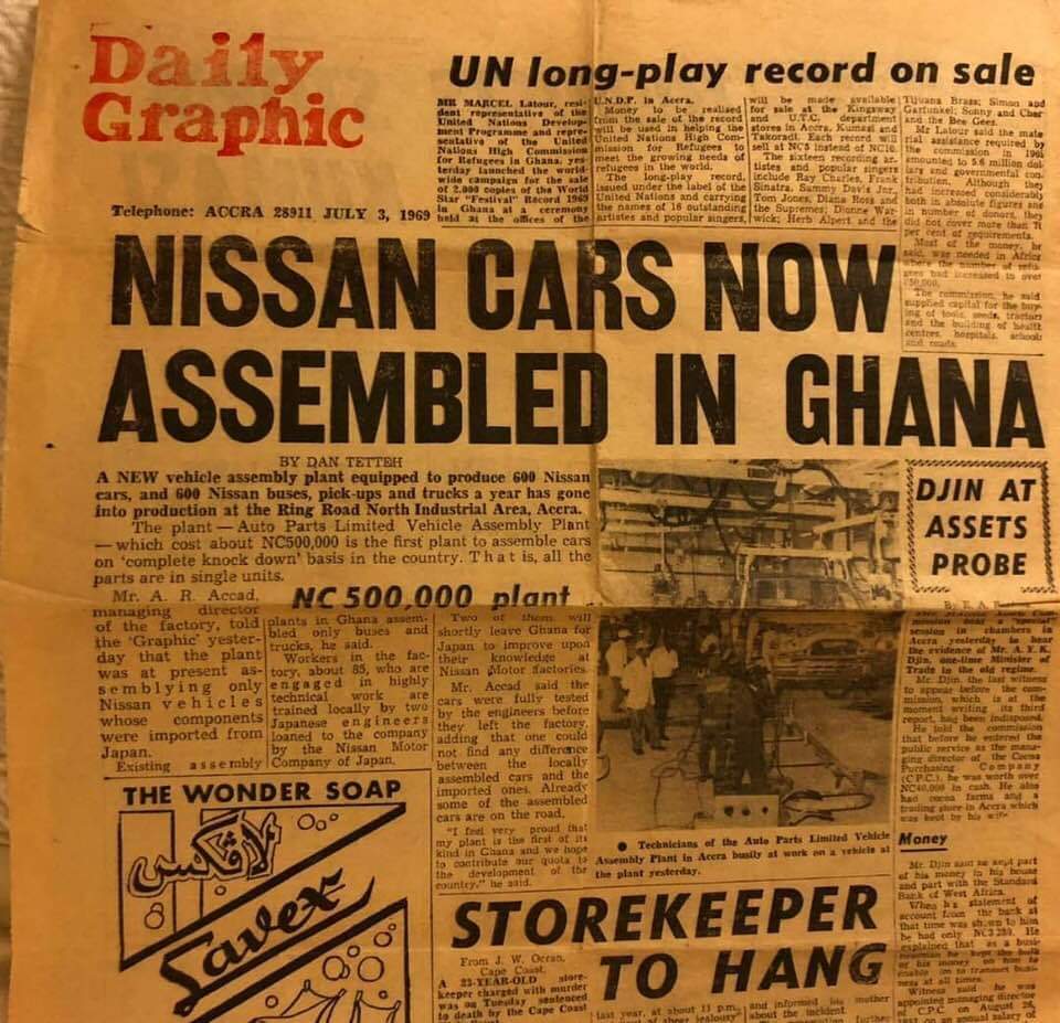 gskzurek's tweet photo. @Nissan has signed an MoU with the government with hopes of restarting their assembly plant in Ghana, yes restart!
Check out this piece from @Graphicgh in July 1969. https://t.co/qmH5fTayTF