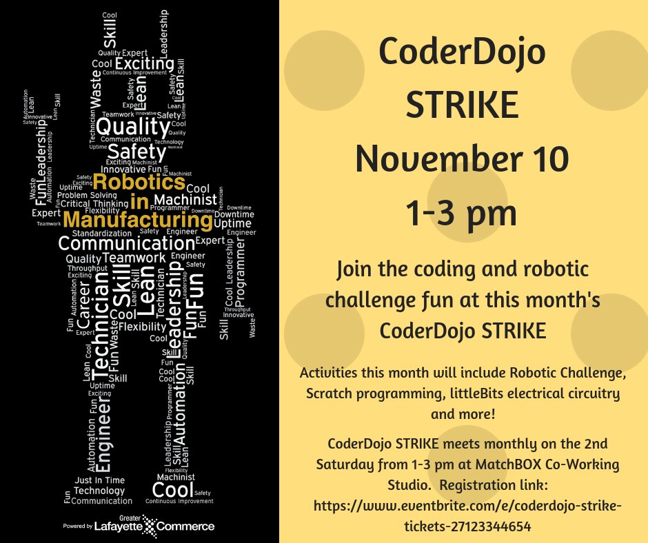 CoderDojo Strike (@coderdojostrike) on Twitter photo Come on out this Saturday 11/7/18 to our monthly Dojo! Lots of fun things happening. All K-12 students welcome. Remember- this is a volunteer-led organization that offers all of this for FREE! #free #cantbeatthat #codingiscool #coderdojo #kidscancode <a href="/TechPointYouth/">TechPoint Foundation</a> <a href="/CoderDojoIN/">CoderDojo Indiana</a> Come on out this Saturday 11/7/18 to our monthly Dojo! Lots of fun things happening. All K-12 students welcome. Remember- this is a volunteer-led organization that offers all of this for FREE! #free #cantbeatthat #codingiscool #coderdojo #kidscancode <a href="/TechPointYouth/">TechPoint Foundation</a> <a href="/CoderDojoIN/">CoderDojo Indiana</a>