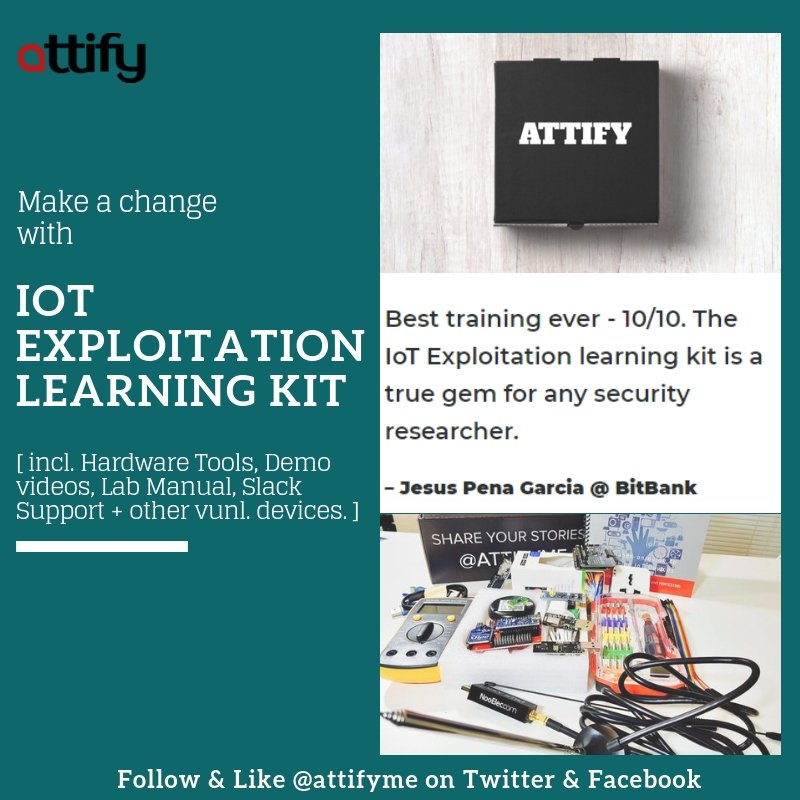attifyme's tweet photo. Want to learn #IoT #security &amp; #pentesting , basics to advanced skills &amp; start finding your own 0-days in real world IoT devices with our IoT #Exploitation Learning Kit. Order here 👉 https://t.co/ykqQv0jzVI 
#infosec #hardwaredevices #iotpentest #hackinggears #ihackiot #Attify https://t.co/9bJ7G8WFGb