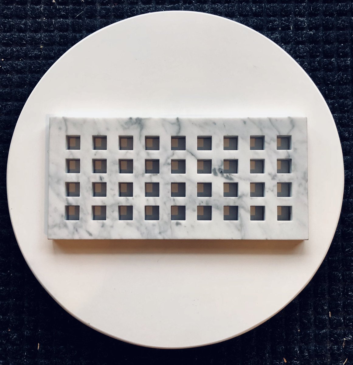 Square Grid Custom Heat Registers.  <a href="/StoneCenterInc/">Stone Center</a> #custom #heat #registers #water #jet #heating #natural #stone #granite #marble #quartzite #manmade #Glass #interiors #49daystillchristmas #fabrication