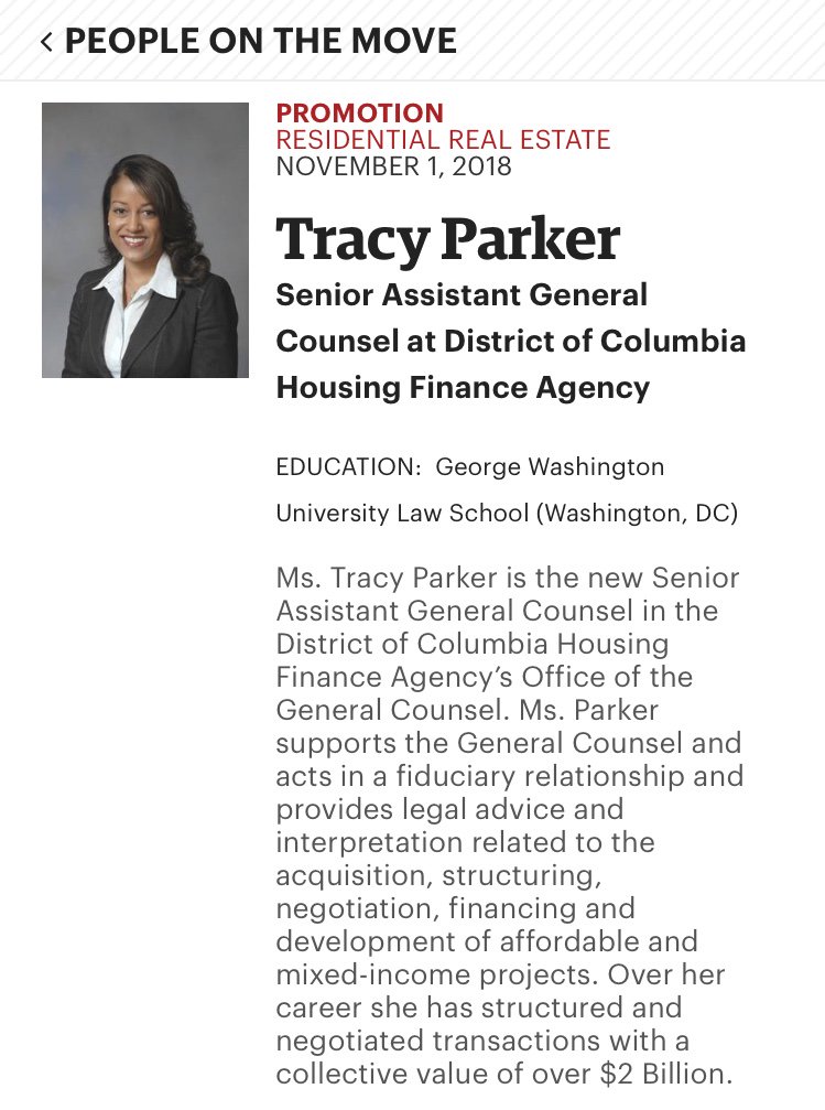 DCHFA's tweet photo. We are very proud of DCHFA's very own @CLMiller and Tracy Parker for being featured as the @WBJonline People on the Move! #peopleonthemove #affordablehousing #dchfahip #dchfainnovates https://t.co/qJ83aohZ0I