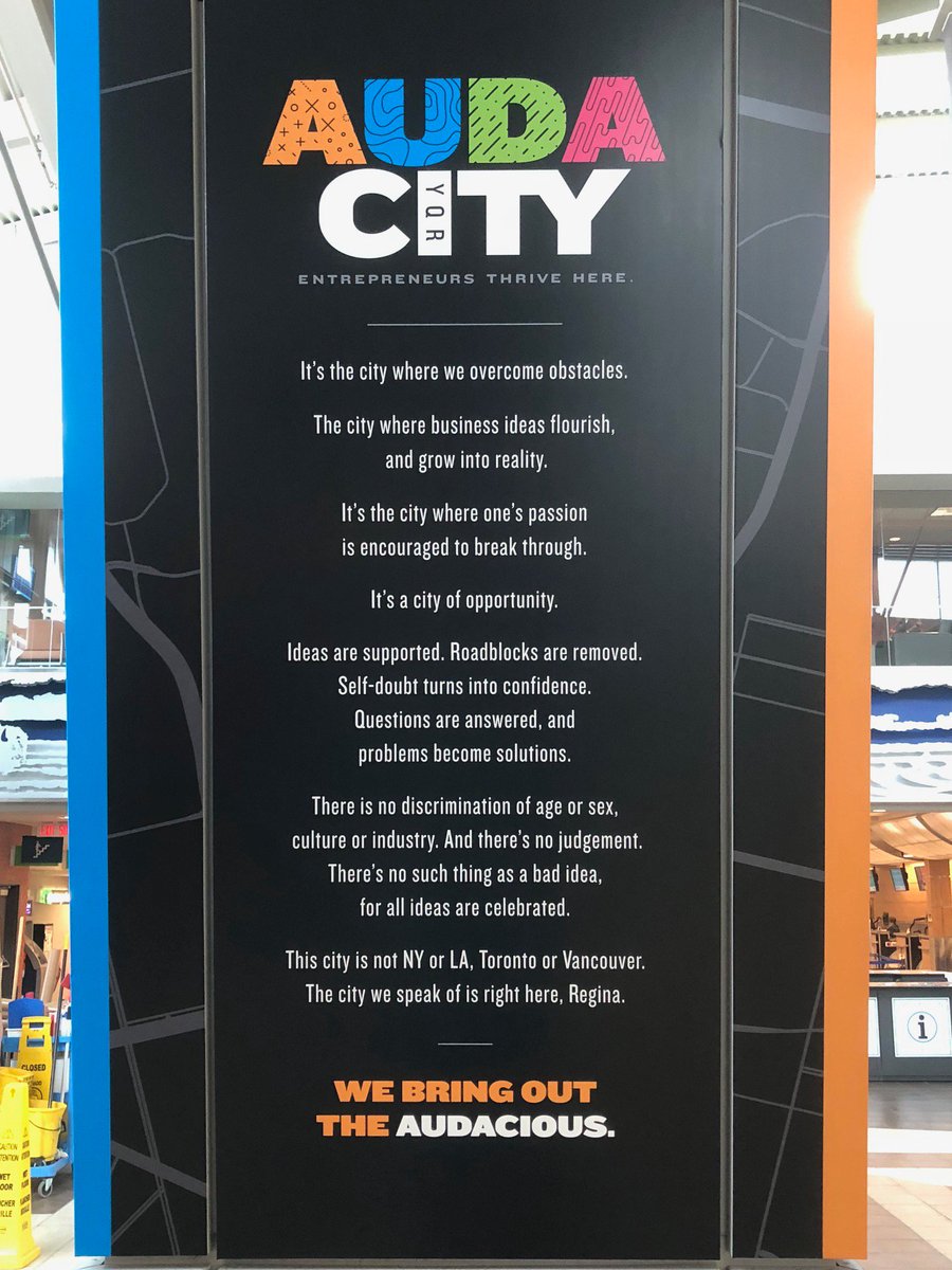 Very proud to be a partner in this innovative initiative. 
audacityyqr.ca
<a href="/EcDevRegina/">Economic Development Regina</a> <a href="/TourismRegina/">Tourism Regina Parody</a> <a href="/CityofRegina/">City of Regina</a> #flyYQR #itsyourairport