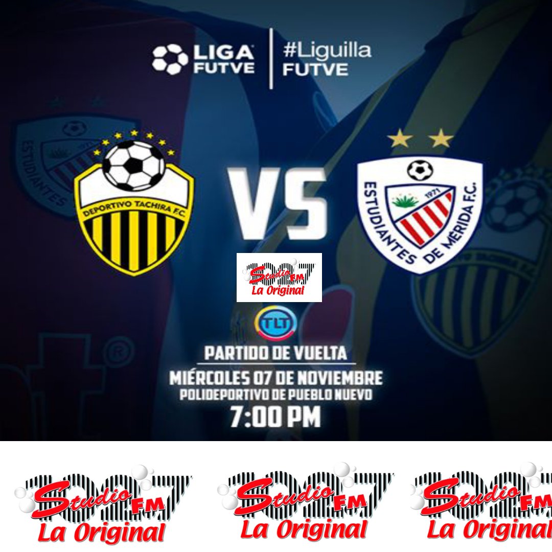 Studio102_7's tweet image. EN MINUTOS / #LiguillaFUTVE por #LaOriginal @studio102_7 ( 102.7FM CIRCUITO OFICIAL DE @estudiantesdemeridafc ) ESTUDIANTES DE MÉRIDA vs DEPORTIVO TACHIRA / HOY TRANSMISIÓN ESPECIAL DESDE PUEBLO NUEVO, SAN CRISTOBAL Edo. Tachira