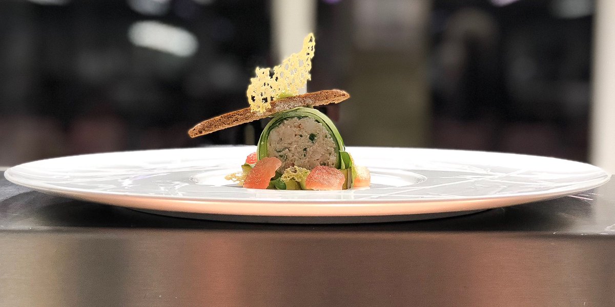 Crab &amp; prawn cucumber cannelloni
Designed by Jack Kirby &amp; plated by <a href="/WellingsJack/">Shropshire MTB</a> 
#Fish #Fresh #OriginsRestaurant #tuile