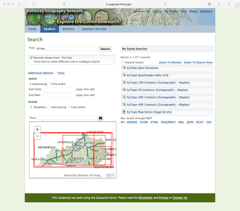kentuckywr's tweet photo. The #KyGeoPortal has been upgraded to the latest release of @Esri's Geoportal Server (v1.2.9). Note the new, more appropriate URL: https://t.co/wyfggA32Ck #GIS #metadata #geospatial @fgdcgov #kygeonet #kentucky #kytopo https://t.co/RIhqSLHRkG