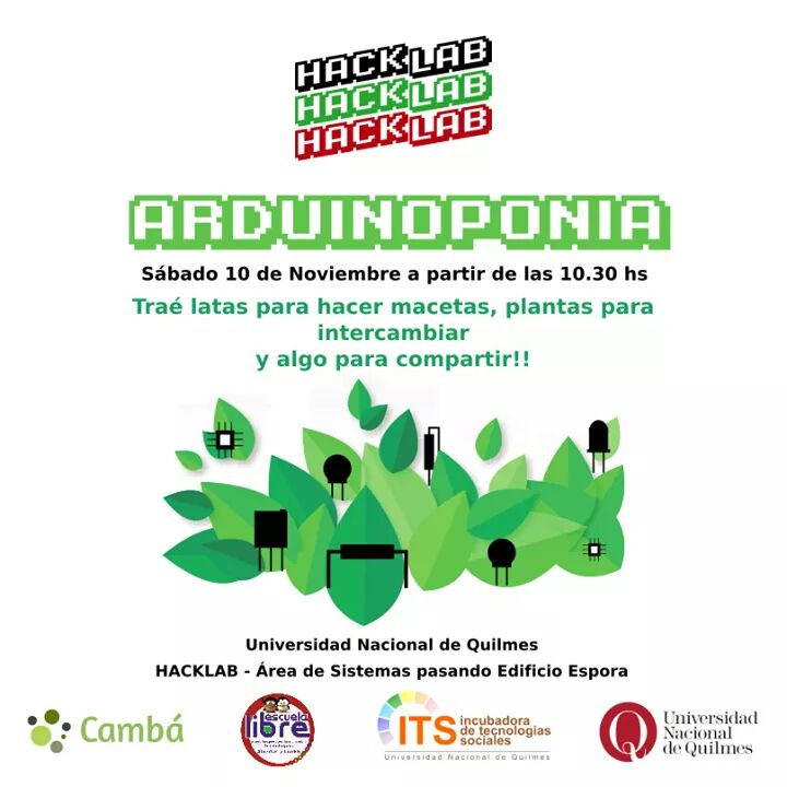 facttic's tweet photo. Este sábado! 
#HackLabUNQ para experimentar #Arduponia 
Lxs compas de @cambacoop te esperan en la #UNQUI

Inscripción: https://t.co/gVkiqeF3l4 https://t.co/2aSQuG9geH