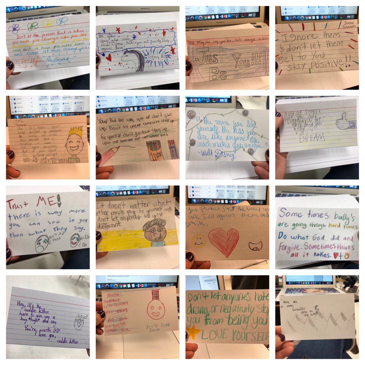 KBMitchell55's tweet photo. In One Athens Elective, during a Digital Citizenship lesson on cyberbullying, students created an “Upstander Card” to share whenever they came across someone who may need a pick me up—the results made my heart so full. 💛 https://t.co/YdRnQX7e4B