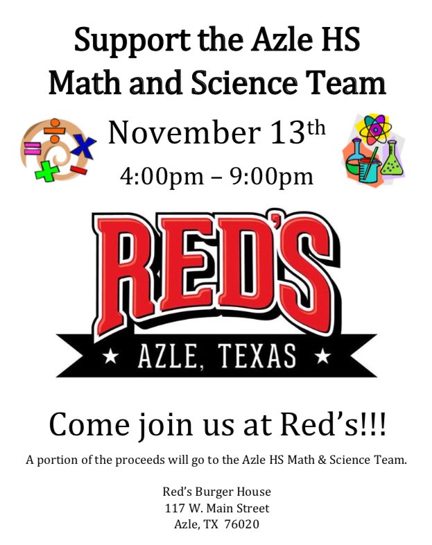 AzleMathTeam's tweet photo. Come join us for good food and help support the Azle HS Math &amp; Science Team! https://t.co/GGmuT0MMqB