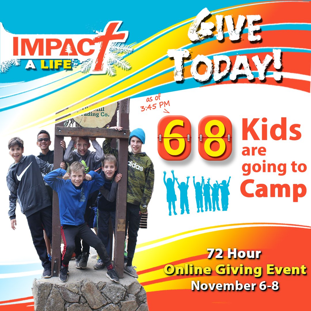 SugarPineCC's tweet photo. THANKS SO MUCH to those already giving to "Impact a Life!" at Sugar Pine. Our goal is to raise 100 scholarships and we are already on our way! Would you help us meet this God-sized goal? Only TWO days left!
Give today at: https://t.co/1tkveKI3EC https://t.co/uDcZHz0SNB