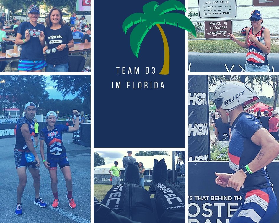 D3_Multisport's tweet photo. Racing with friends can be so much fun!  Team D3 action shots from @IRONMANtri Florida.  Athlete success:  FTP double digits, 1 year post-surgery, 40 min. PR, 3rd AG, 5th AG ... #D3Powered https://t.co/pc9hbRPiyi