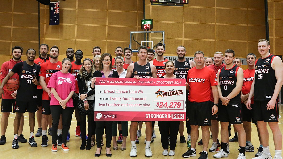 The Perth Wildcats have handed over a cheque for $24,279 to @BreastCancer_WA.

That’s a 75% increase on last year’s total.

THANK YOU, #RedArmy!