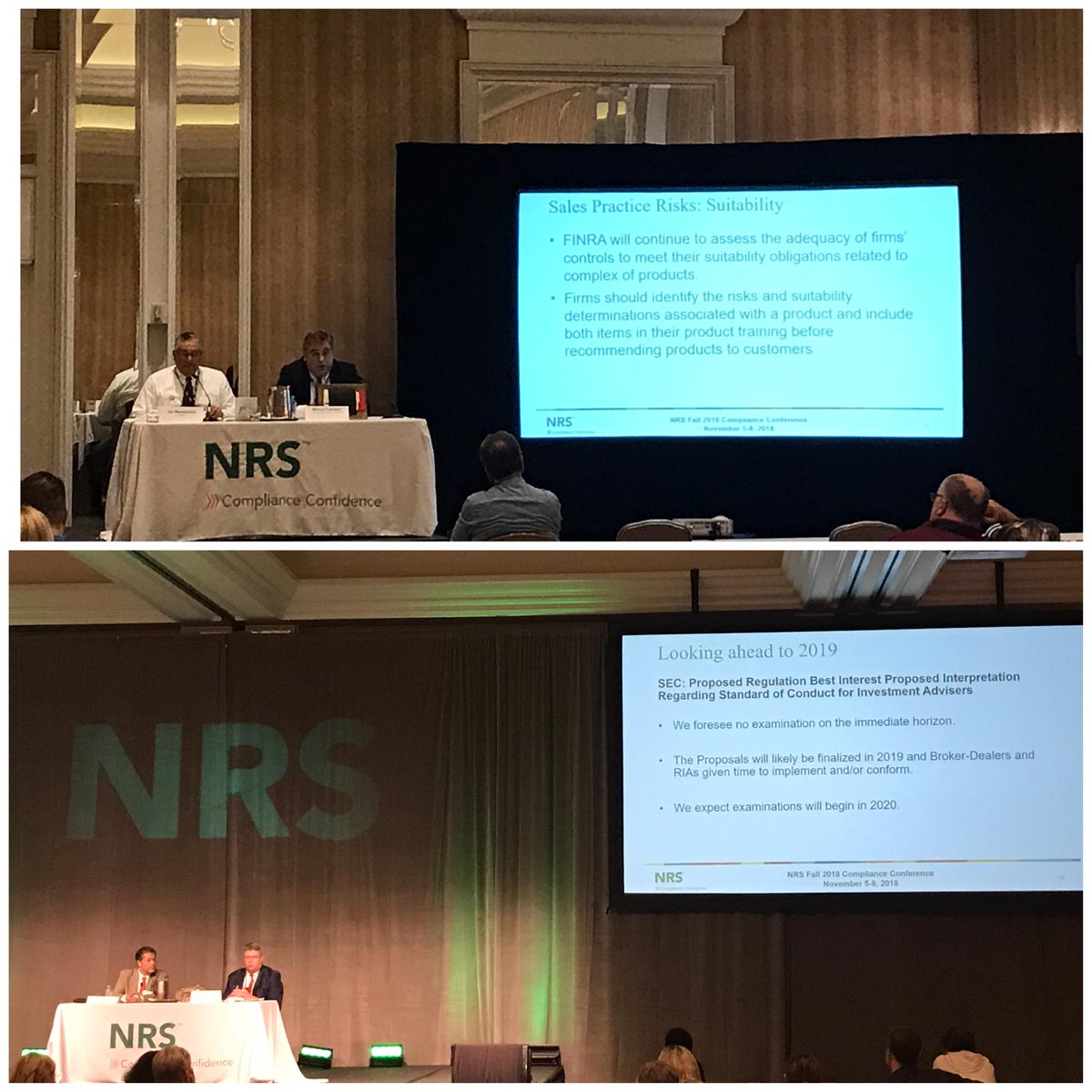 tweetNRS's tweet photo. Ending the day at the #NRSFall2018 #Compliance Conference before our evening networking reception with #FINRA Enforcement Exams for #BrokerDealers and #SECExams for #InvestmentAdvisers https://t.co/jSLWJoZBwo