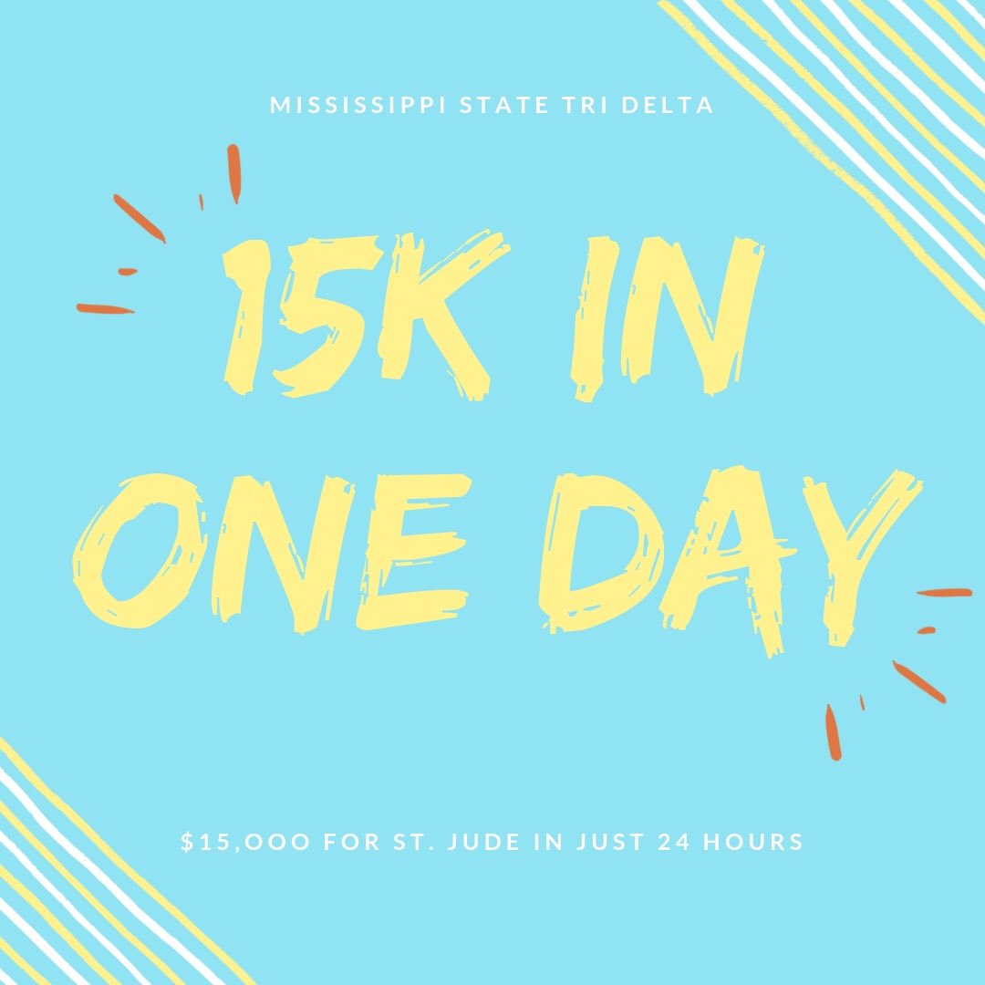 MSUTriDelta's tweet photo. Today we have committed to raising $15,000 for St. Jude..and we only have 24 hours to do it. We ask that you either visit our chapter fundraising page (link in our bio) to donate or consider donating to one of our members' personal fundraising goals. Thank you!! #15KInADay https://t.co/TxodxKt6ym