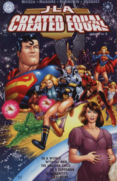 dc_lets's tweet image. Earth-922: A cosmic plague killed all of the men on the planet except for Superman and Lex Luthor. Its first appearance is in JLA: Created Equal in 2000.