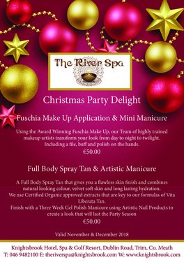 gotothespaire's tweet image. Christmas Party Delight; Fuschia Make-Up Application &amp;amp; Mini Manicure and more at The River Spa.
Limited Time addition: bit.ly/2Qo8FeM
#Spa #SpaServicesInIreland #Christmas #ChristmasSpaOffers