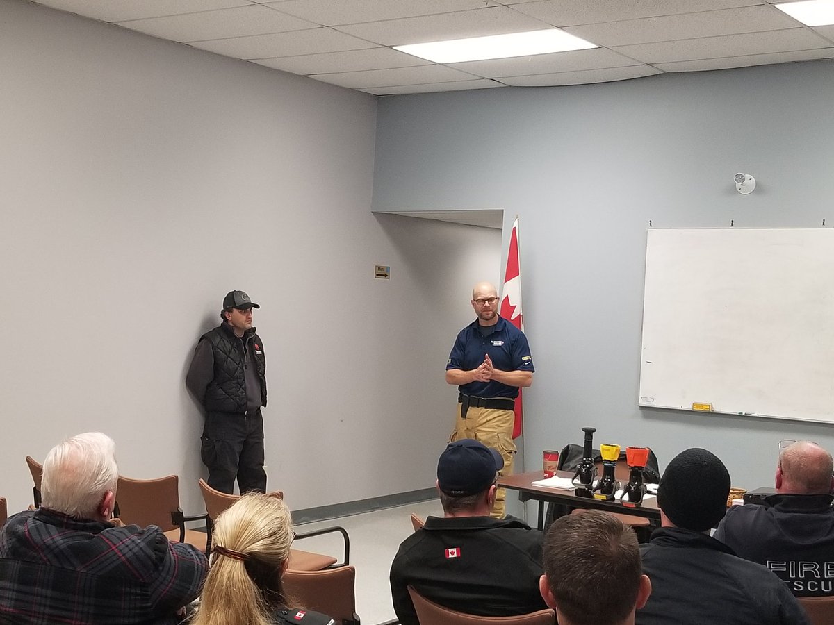FireChiefSeth's tweet photo. Presentation on nozzles from Elkhart Brass at Brant County Mutual Aid Association. #MutualAid #Burford #Brant #CoBFD #Brantford https://t.co/gsA52b00KT