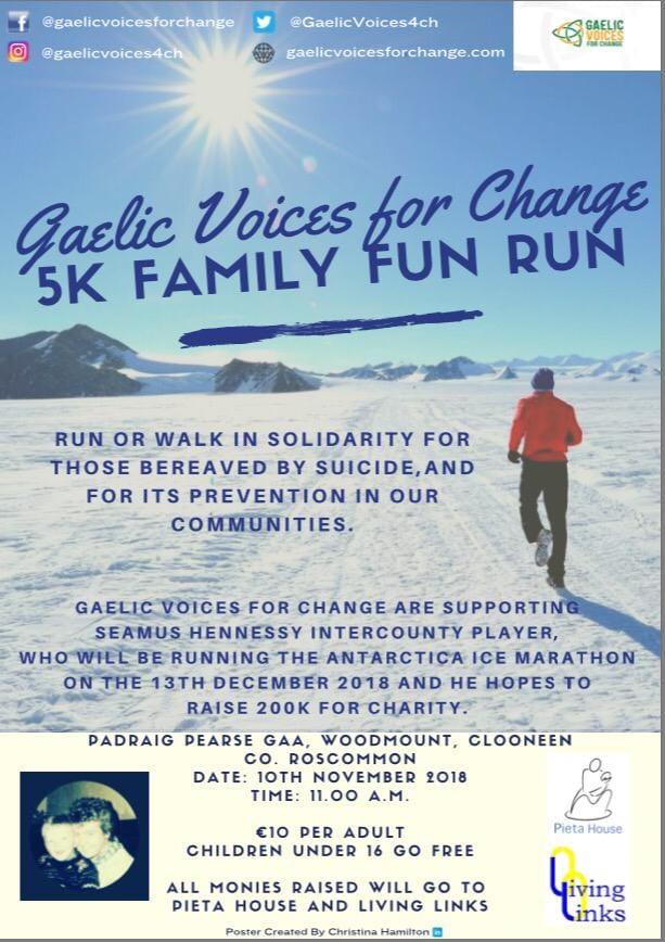 Only a couple of days left until <a href="/propearses/">Pádraig Pearses GAA</a> in #Roscommonwill host a fun run in aid of @runningforjosie - €10 to participate - all funds in aid of <a href="/PietaHouse/">Pieta</a> &amp; Living Links - To find out more visit gaelicvoicesforchange.com/single-post/20…