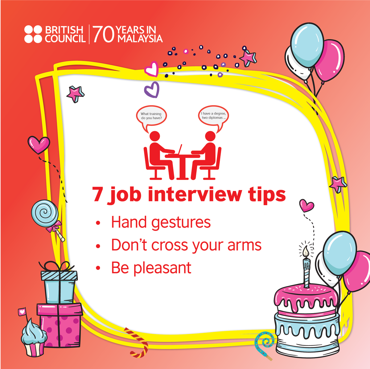 my_British's tweet photo. Need to nail a job interview? Check out these 7 tips. Read more: https://t.co/e7bBVlSzMY
#BritishCouncilBrithday #70YearsinMalaysia #BritishCouncilMalaysia #PDCMY https://t.co/TdTs6GIpAm