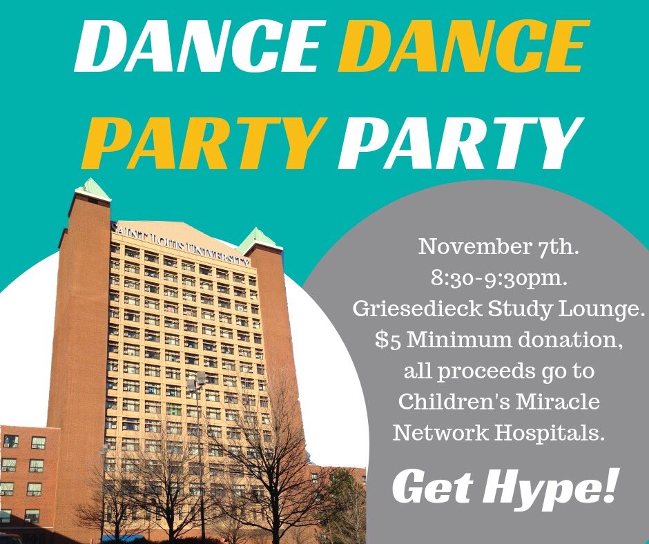 SLUDM's tweet photo. Come join us in the Griesedieck study lounge for Dance Dance Party Party! Get hype as we get closer to our goal of #62KinOneDay https://t.co/V6664nKCqN