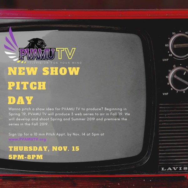 KPVU_TV's tweet photo. Want to join #PVAMUTV? Join us for this On-Air Talent Workshop on Monday, Nov. 19 at 5pm. We'll get you ready for the Spring 2019 PVAMU TV Auditions & Recruitment on Tuesday, Nov 20! Sign up at https://t.co/9xNHDiDemF by Friday Nov 16th!! #PVAMU #PVAMU22 #PVAMU21 #PVAMU20 https://t.co/q3I330uZlX
