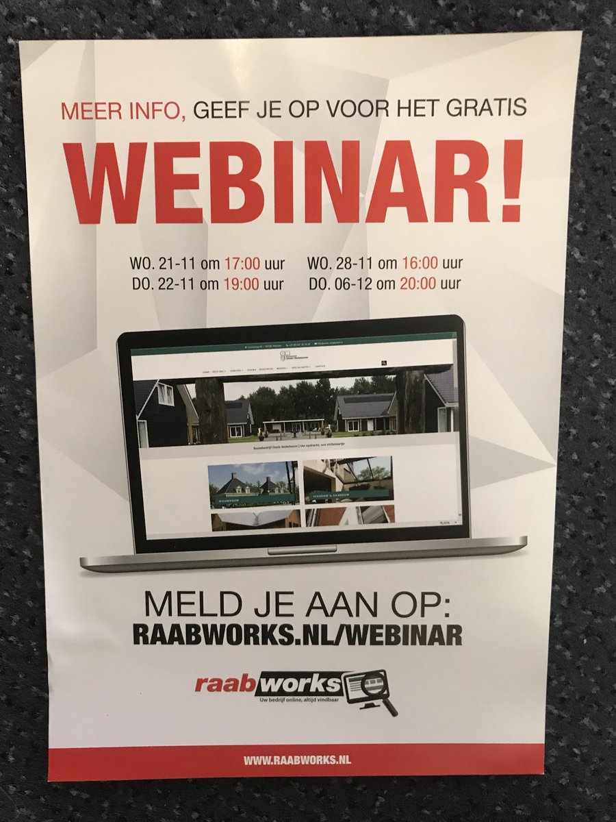 #gratiswebsite 1e jaar bij <a href="/Raab_Karcher/">Raab_Karcher</a> als klant van #RaabKarcher ?
Dat kan: surf 🏄‍♂️🏄🏻‍♀️ naar raabworks.nl/webinar <a href="/RaabWorks/">RaabWorks</a> en meld je aan. Volg tevens de gratis webinar en laat je informeren. Pak je kans en profileer je als professioneel bouwer #onderscheidendvermogen