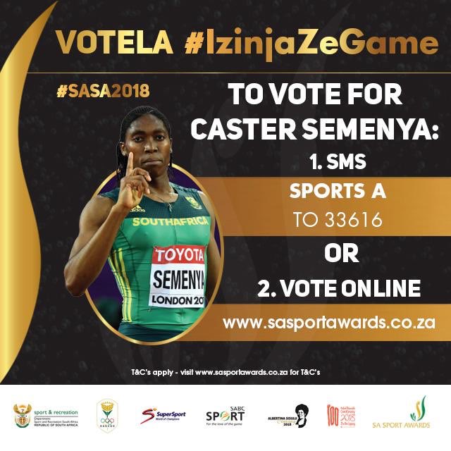 TumeloRapudi's tweet photo. Vote for @caster800m as your favorite People’s Choice Sports Star of the Year 2018!!!

And stand a chance to win a Smartphone accompanied by a @dstvza decoder!!!!

All for the love of the game!!!

#IzinjaZeGame #SASA2018 #FriyayLoading #FriyayFreeFones https://t.co/APbQc1B6V8
