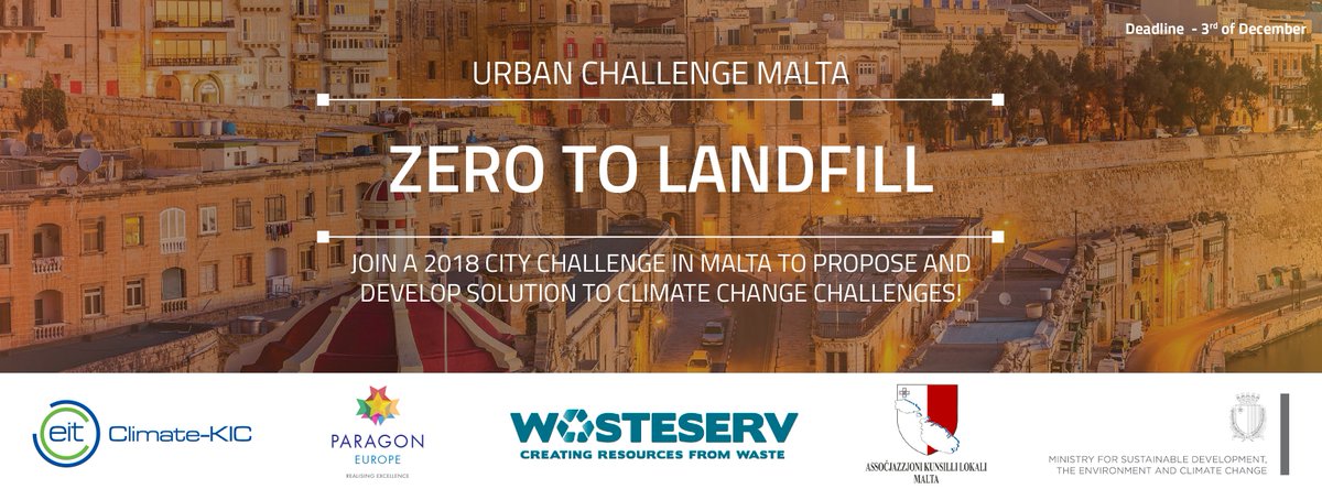 We are pleased to invite you to the 2018 Urban Challenge in Malta where 5 Maltese cities aim to find a solution for problems in Municipal Waste Management!

Applications are open until the 3rd of December!
climatekicmalta.eu/urban-challeng…