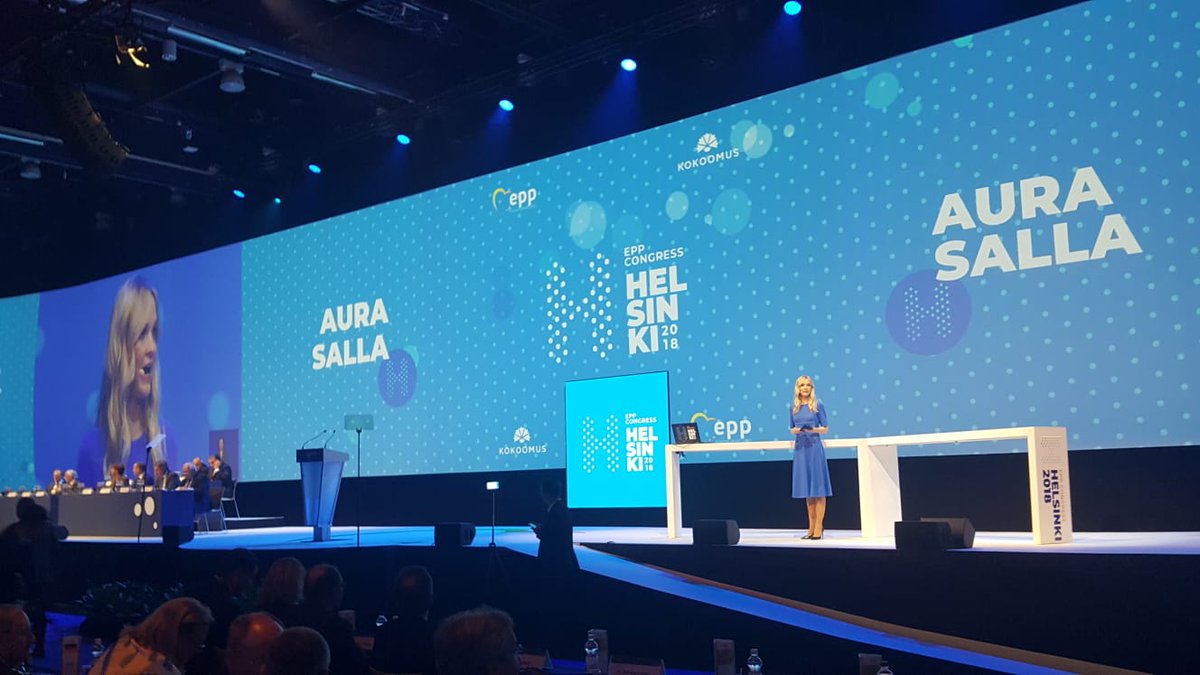 EPP's tweet photo. @AuraSalla just kicked-off today's 2nd Plenary Session. Follow it live ▶️ https://t.co/2pGLesGolF #Up2EU #EPPHelsinki https://t.co/aMe6Zib4O0