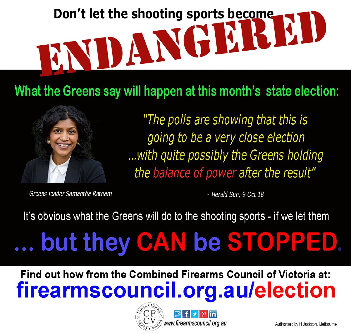 firearmscouncil's tweet photo. VICTORIAN STATE ELECTION: Fancy living in a state ruled by the Greens?  Check out what you can do to make sure it doesn't happen: https://t.co/f4hK8nvlUm 
#Vicvotes #SpringSt https://t.co/Afqn2GISjI