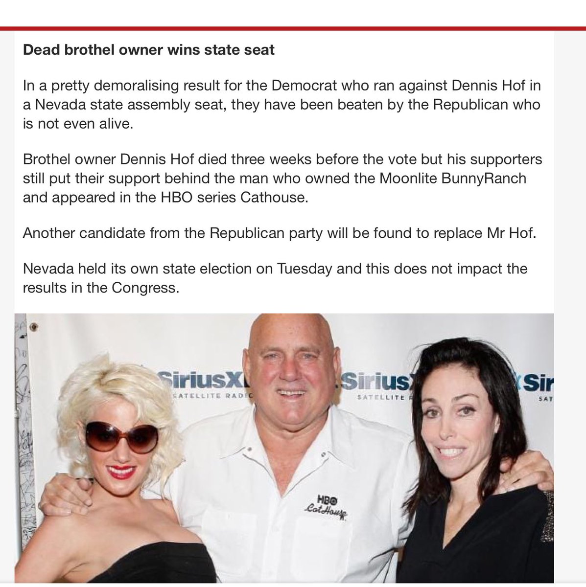 EamonLowe's tweet photo. @MarkLennyskillz Also worth pointing out that Nevada voters elected Dennis Hof - a brothel owner. A brothel owner who died 3 weeks ago!
#PrayForAmerica #Midterms18 https://t.co/wmV0j8eLVK